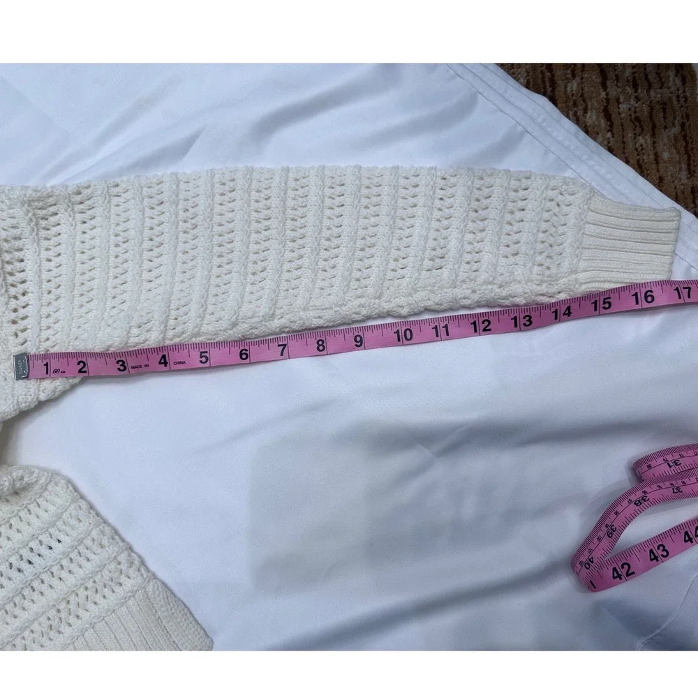 Aeropostale Cream Crochet Knit Sweater XS Cropped Pullover Long Sleeve Women - Picture 10 of 10
